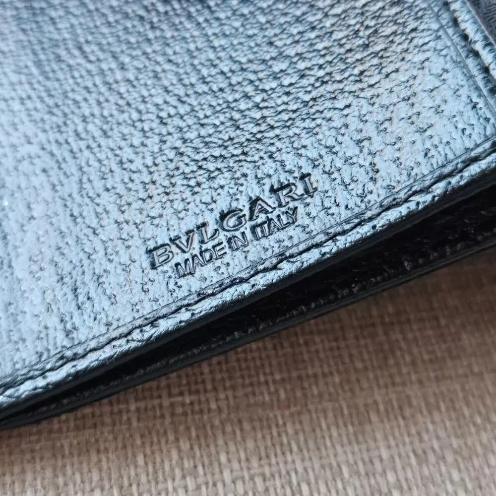 BVLGARI Clutch Long Wallet Card Holder Black Leather/Canvas Bag Purse Made Italy - Picture 11 of 14